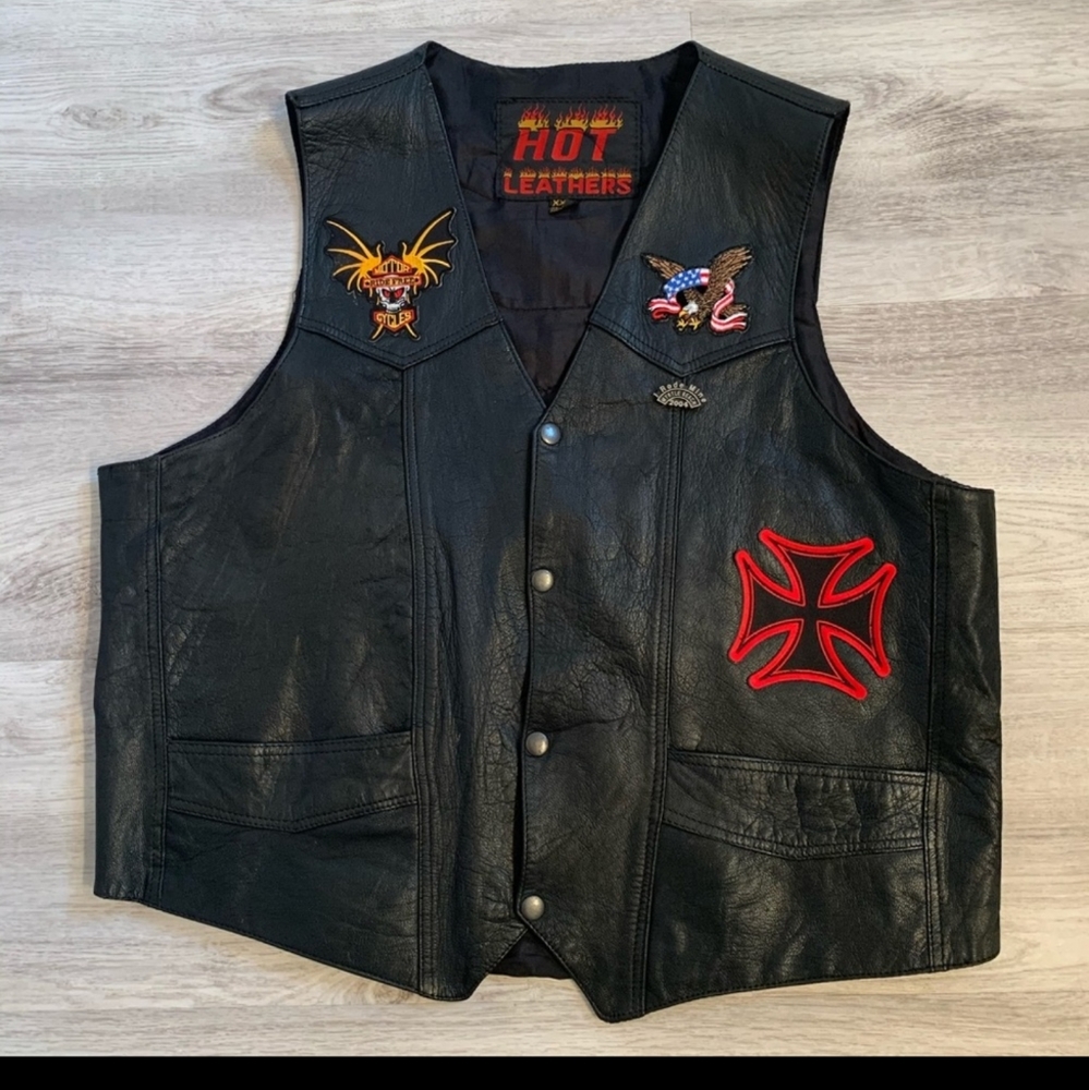 Vintage motorcycle leather vest w/patches XXL